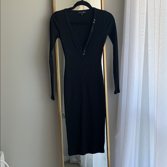 INTERMIX Dresses & Skirts - Black stretchy ribbed Henley style dress size xs